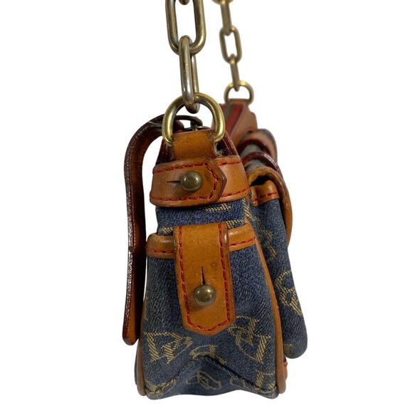 VTG Dooney Bourke Signature Small Denim Leather Trim Banana Shoulder Bag Purse - Picture 9 of 14